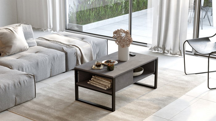 Hanah Home Ml34-Rg Mesa de Centro con Estantes y Estructura Metálica Plata Hanah Home Ml34-Rg Mesa de Centro con Estantes y Estructura Metálica Plata